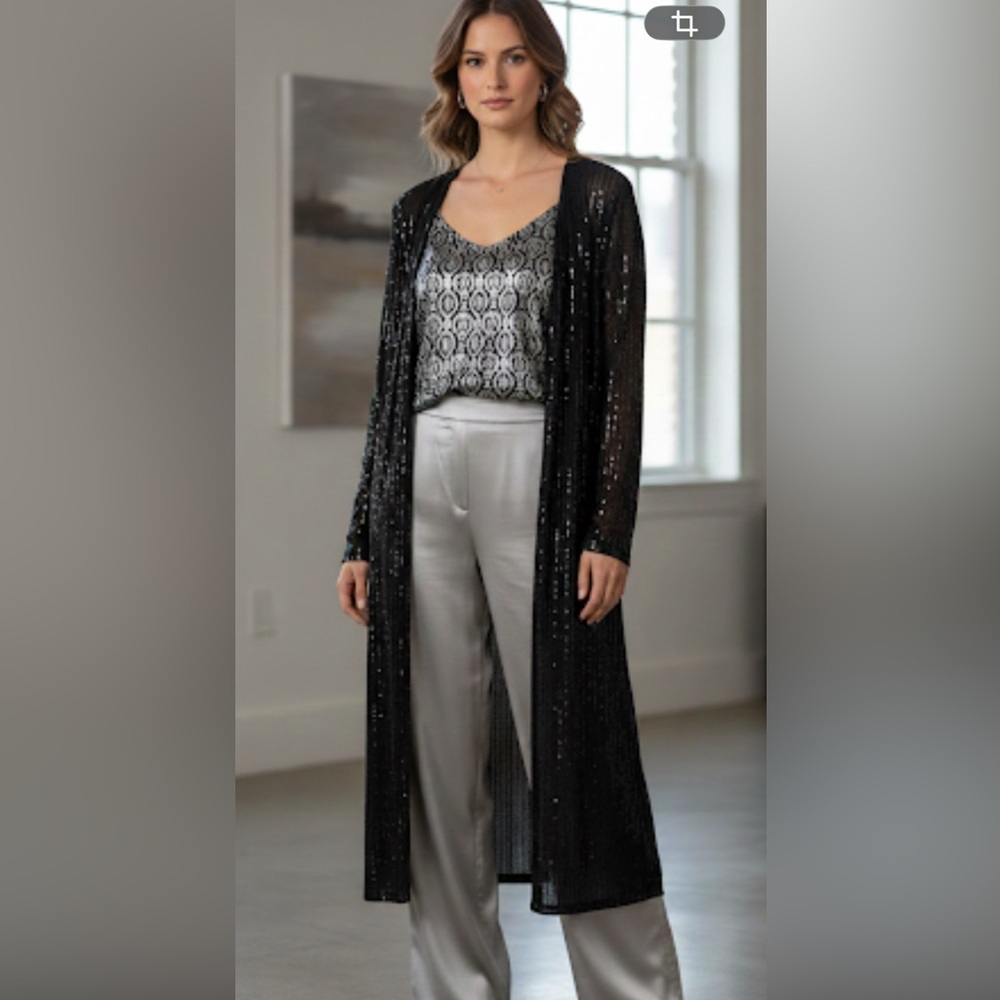 Anne Klein Black Sequin Duster/Topper